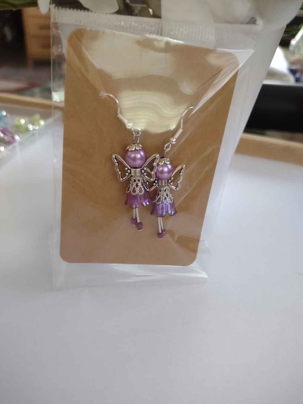 Handmade Purple Angel Dangle Earrings - Women Jewelry